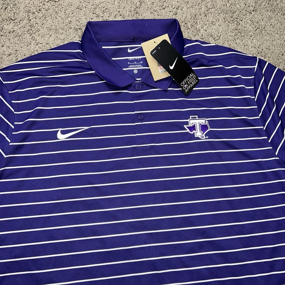 Nike Dri-Fit Victory Stripe Polo Shirt Men's XL Purple TCU Horned Frogs Golf